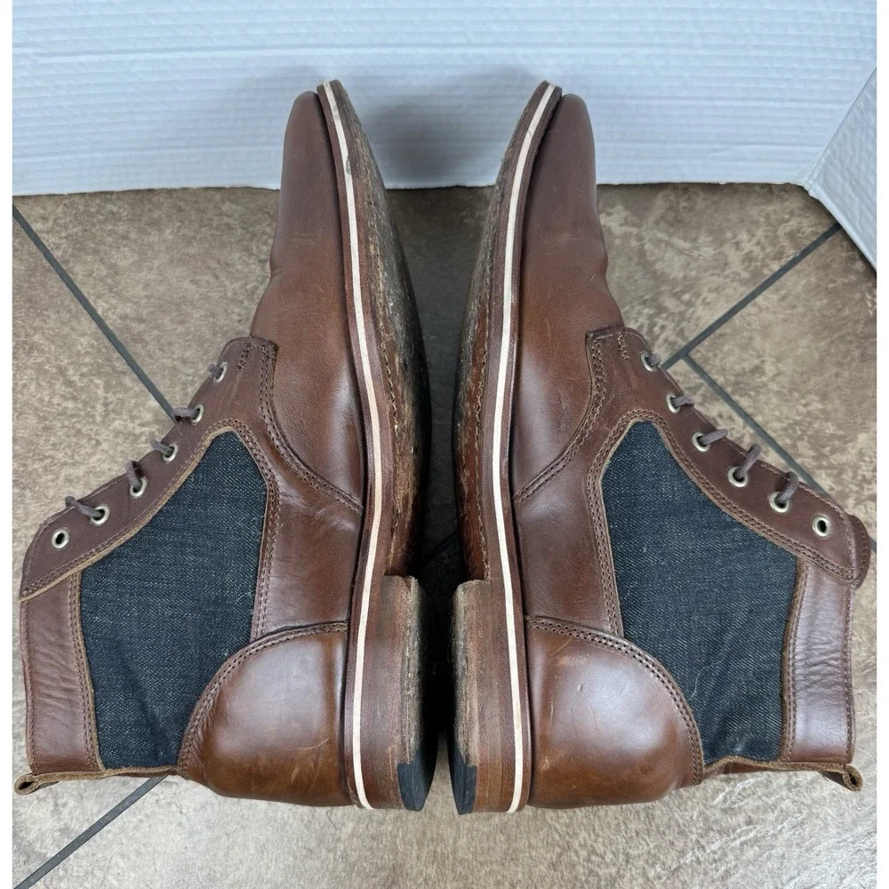 HELM Sam Lace Up Dress Boots Brown Horween Leather Blue Denim Size 11D USA Made - Picture 6 of 11
